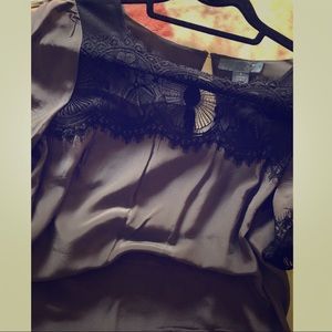 Anthropologie Gray silk dress w/ black lace detail